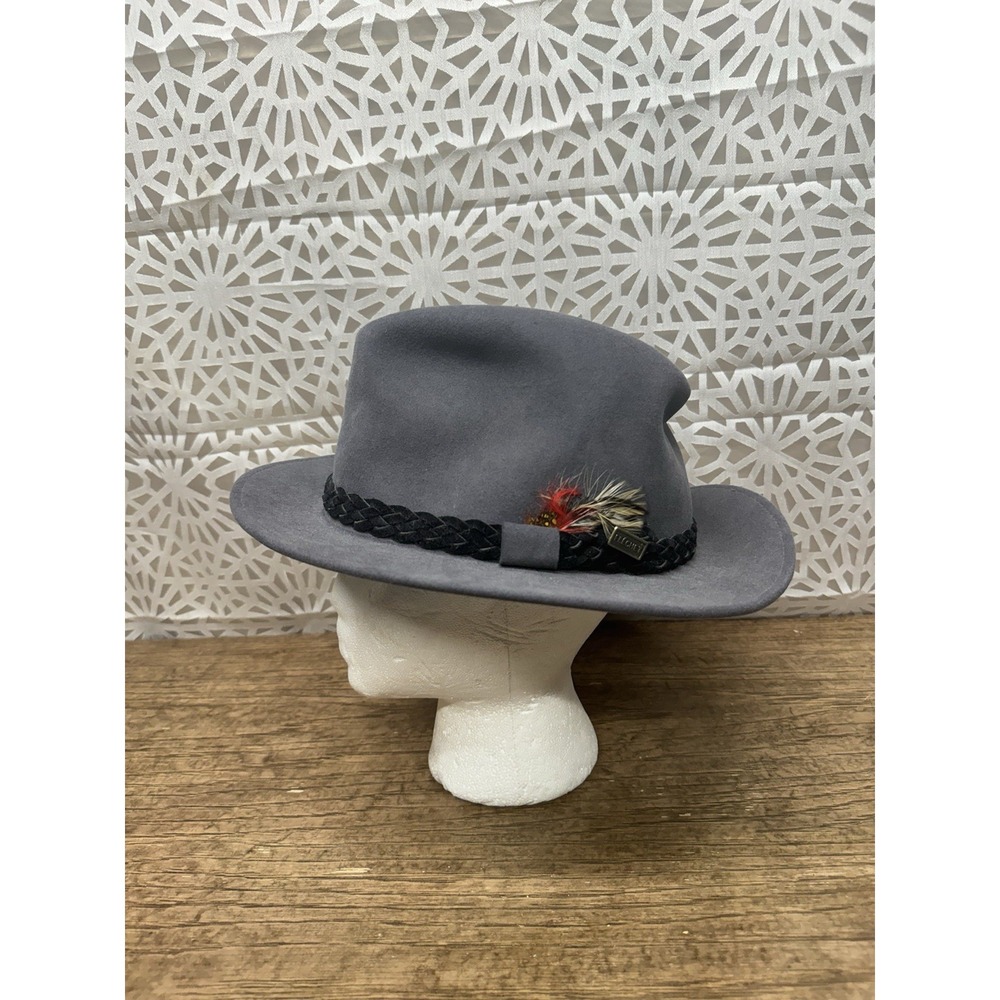Vintage CHAPEAU‎ FLECHET Fedora Hat 7 3/8 Gray Genuine Fur Felt
